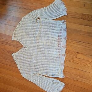 POL Yellow/tan V-Neck Sweater, Loose Knit, Pullover, Size Sm, Oversized